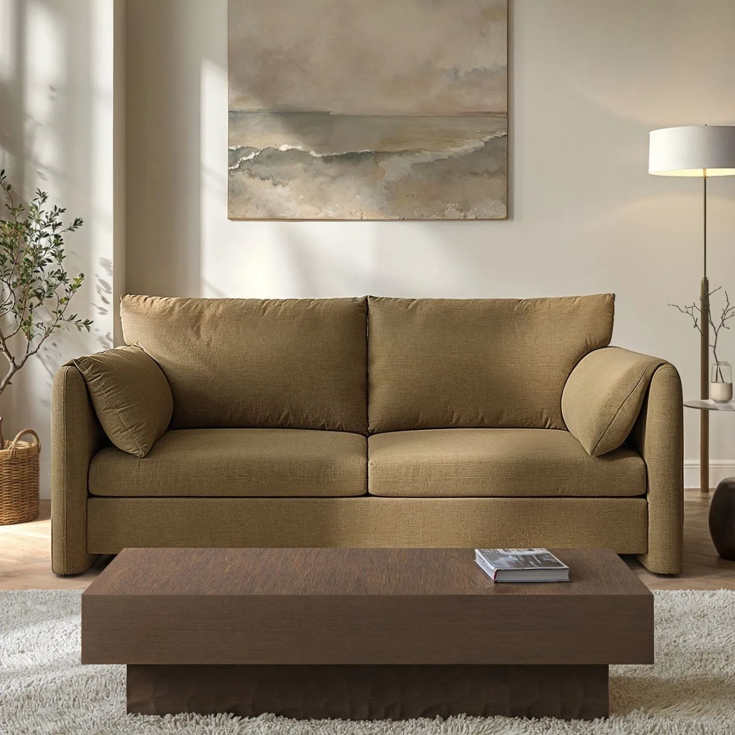 3-Seater Sofa with Removable Covers - Brown, Chenille