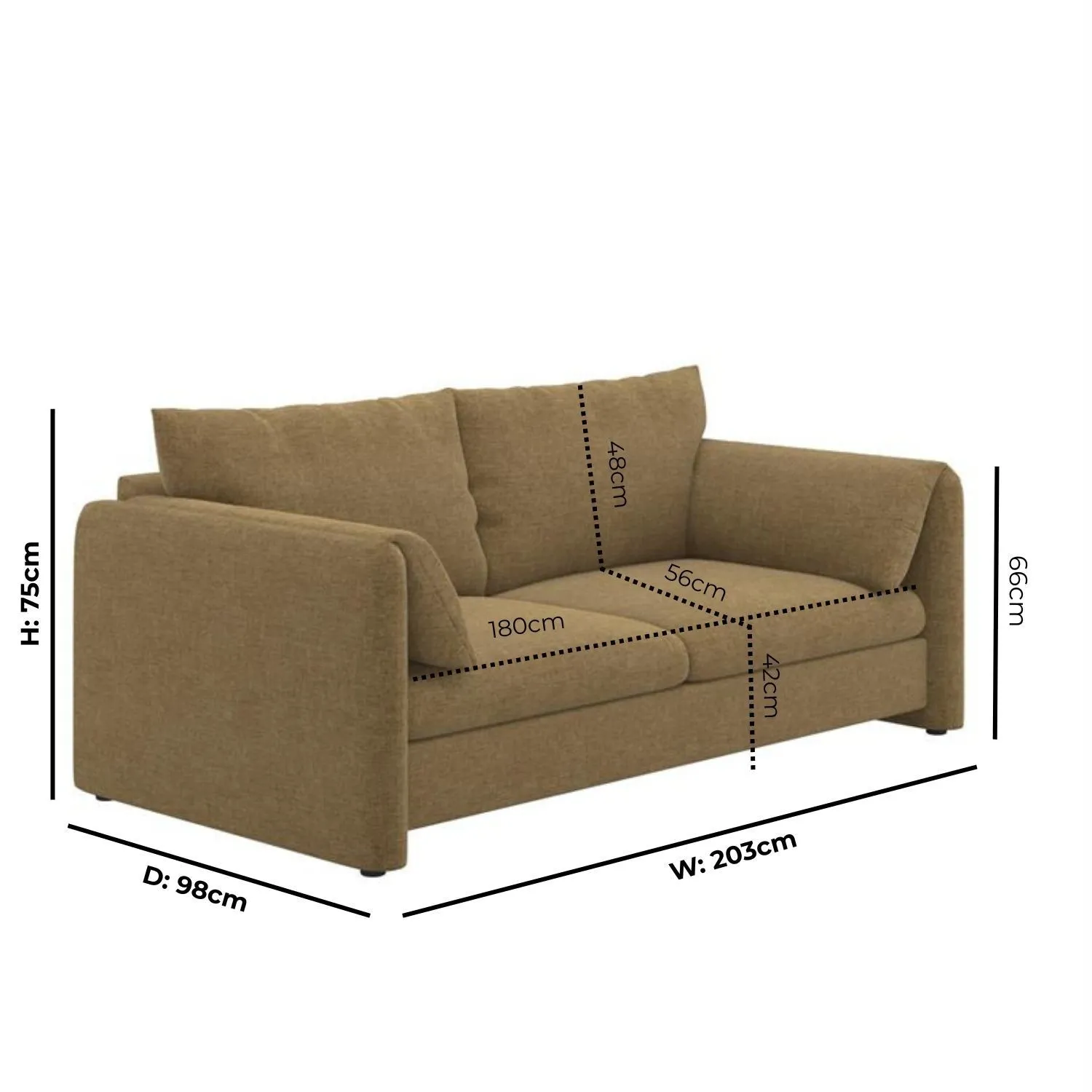 3-Seater Sofa with Removable Covers - Brown, Chenille