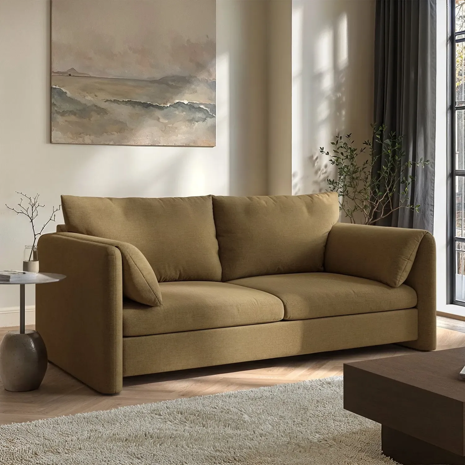 3-Seater Sofa with Removable Covers - Brown, Chenille image