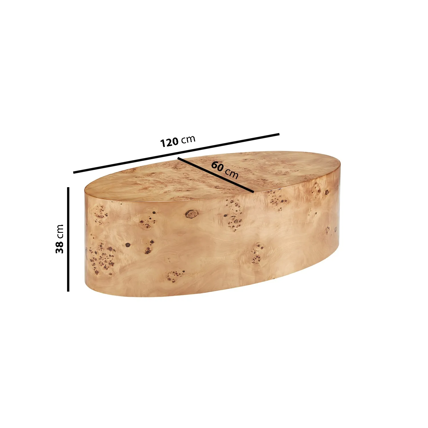Large Oval Coffee Table - Brown, Burl Wood