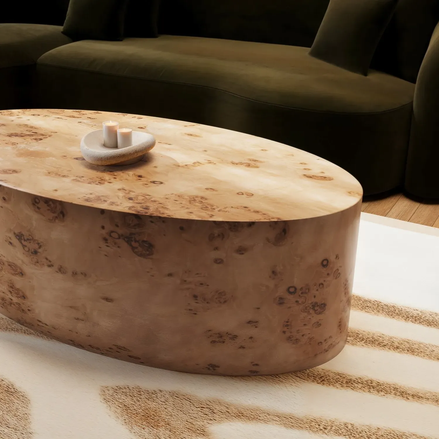 Large Oval Coffee Table - Brown, Burl Wood