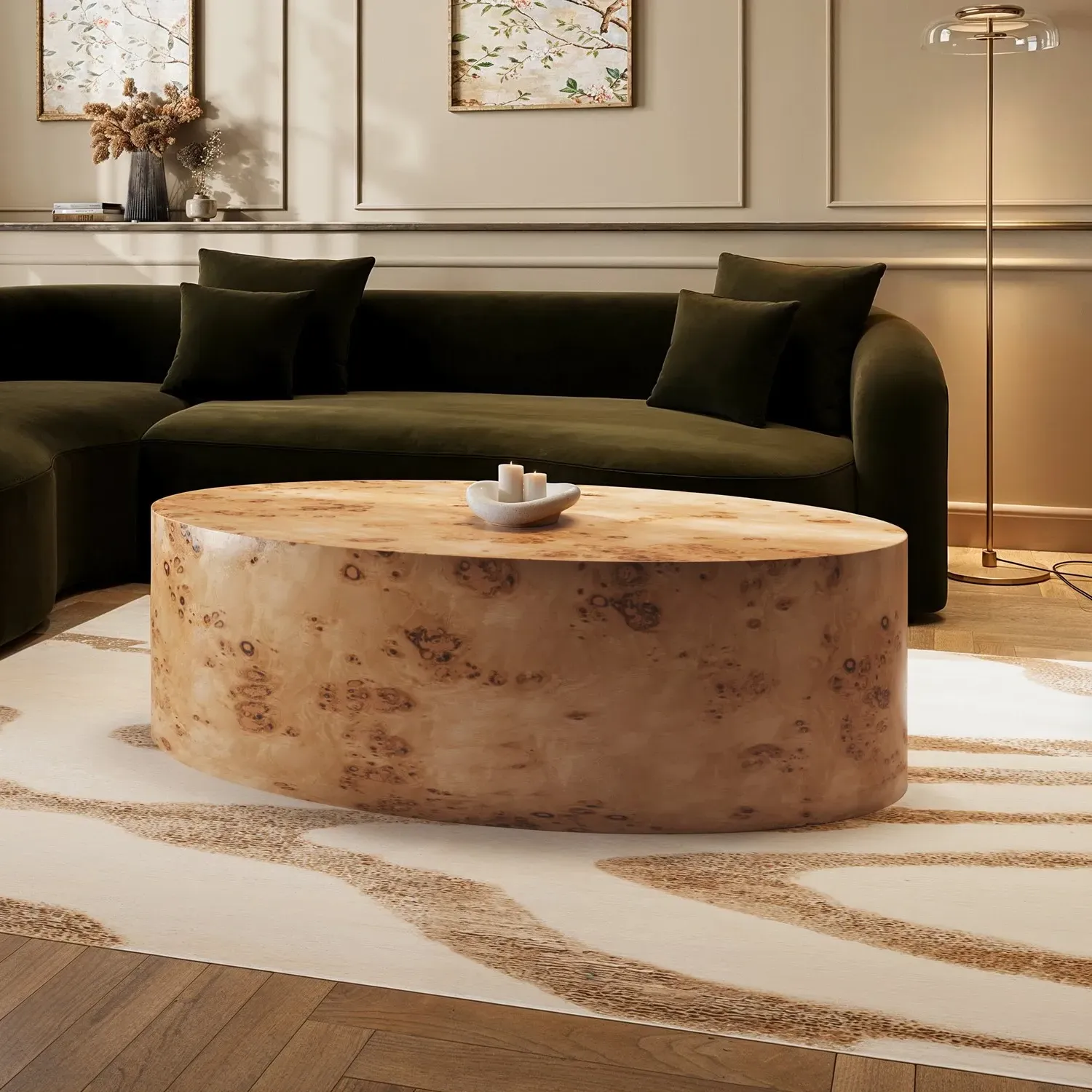 Large Oval Coffee Table - Brown, Burl Wood image