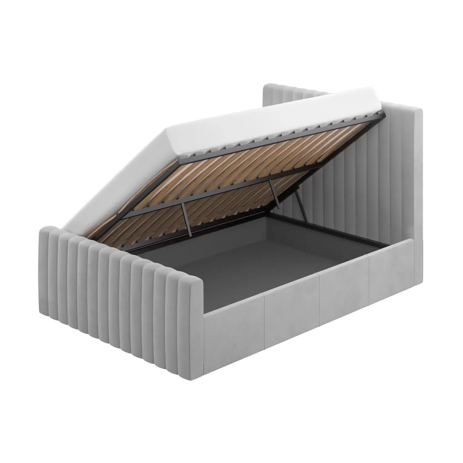 Double Ottoman Bed with Side-Lift - Grey, Velvet