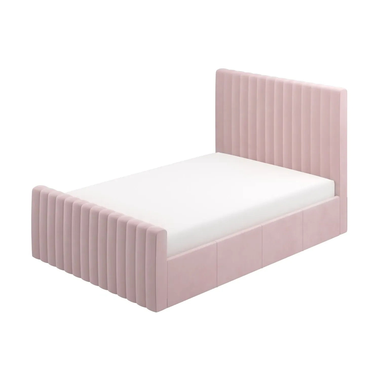 Double Ottoman Bed with Side-Lift - Pink, Velvet