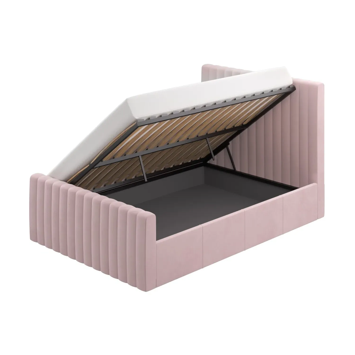 Double Ottoman Bed with Side-Lift - Pink, Velvet