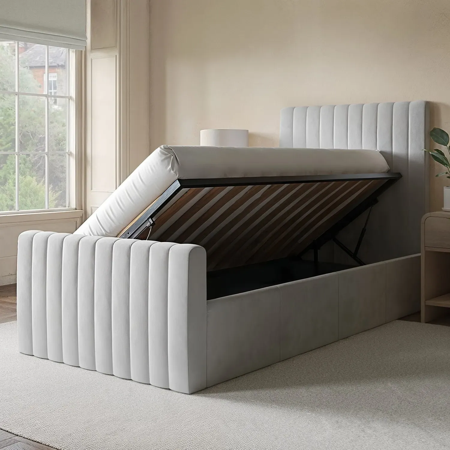 Single Side-Lift Ottoman Bed - Grey, Velvet