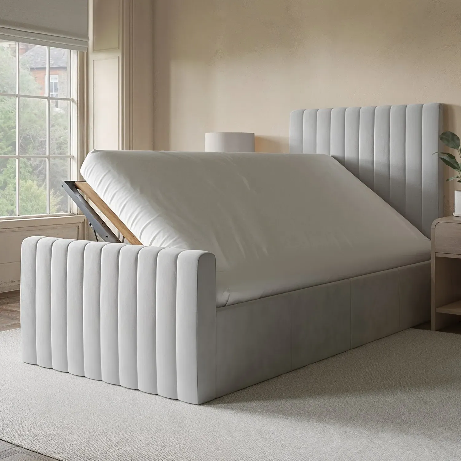 Single Side-Lift Ottoman Bed - Grey, Velvet