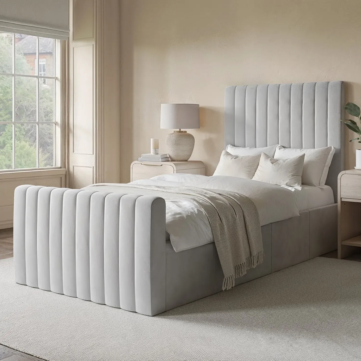 Single Side-Lift Ottoman Bed - Grey, Velvet image