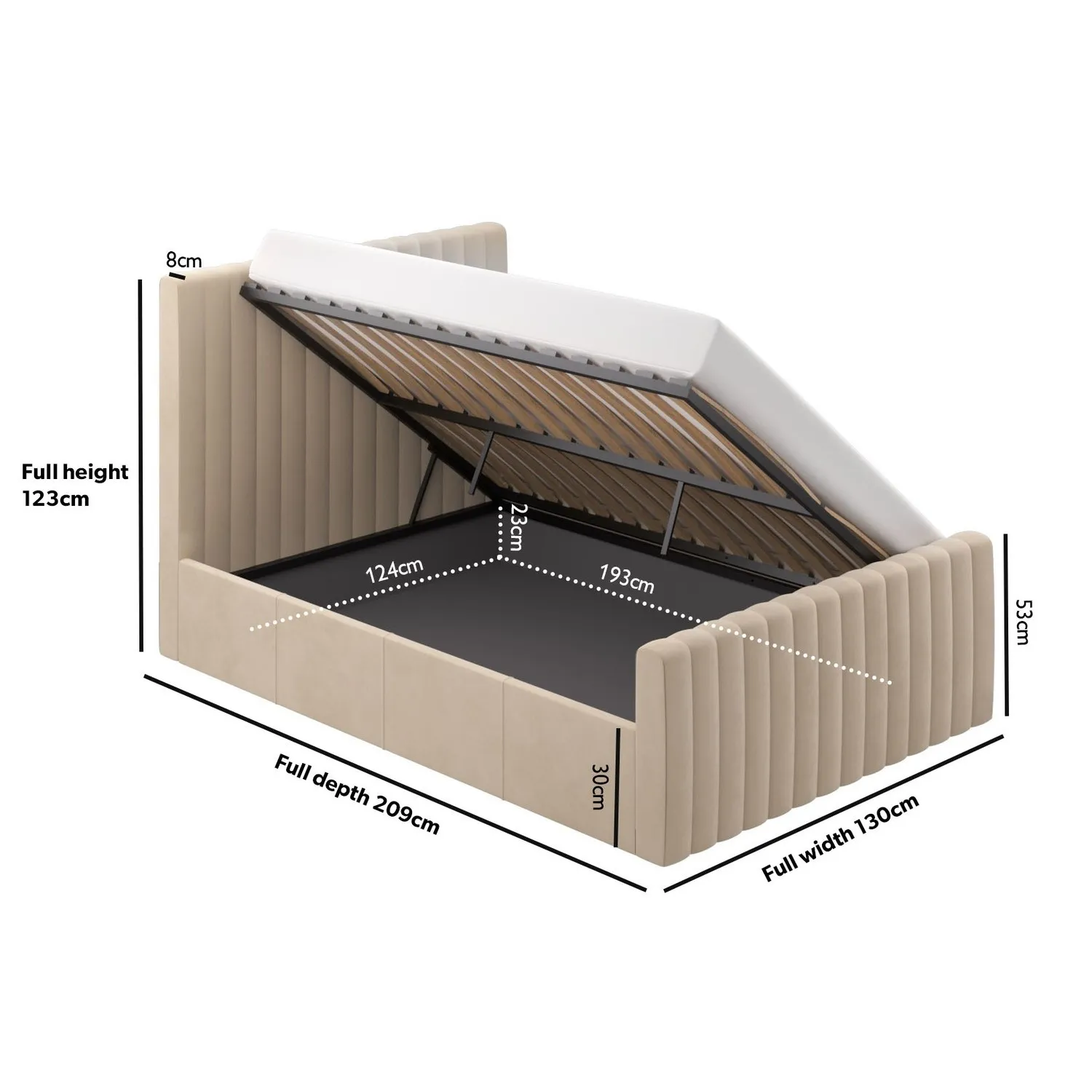 Small Double Ottoman Bed - Beige, Velvet