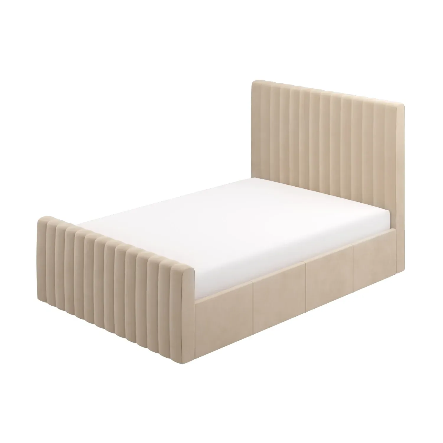 Small Double Ottoman Bed - Beige, Velvet