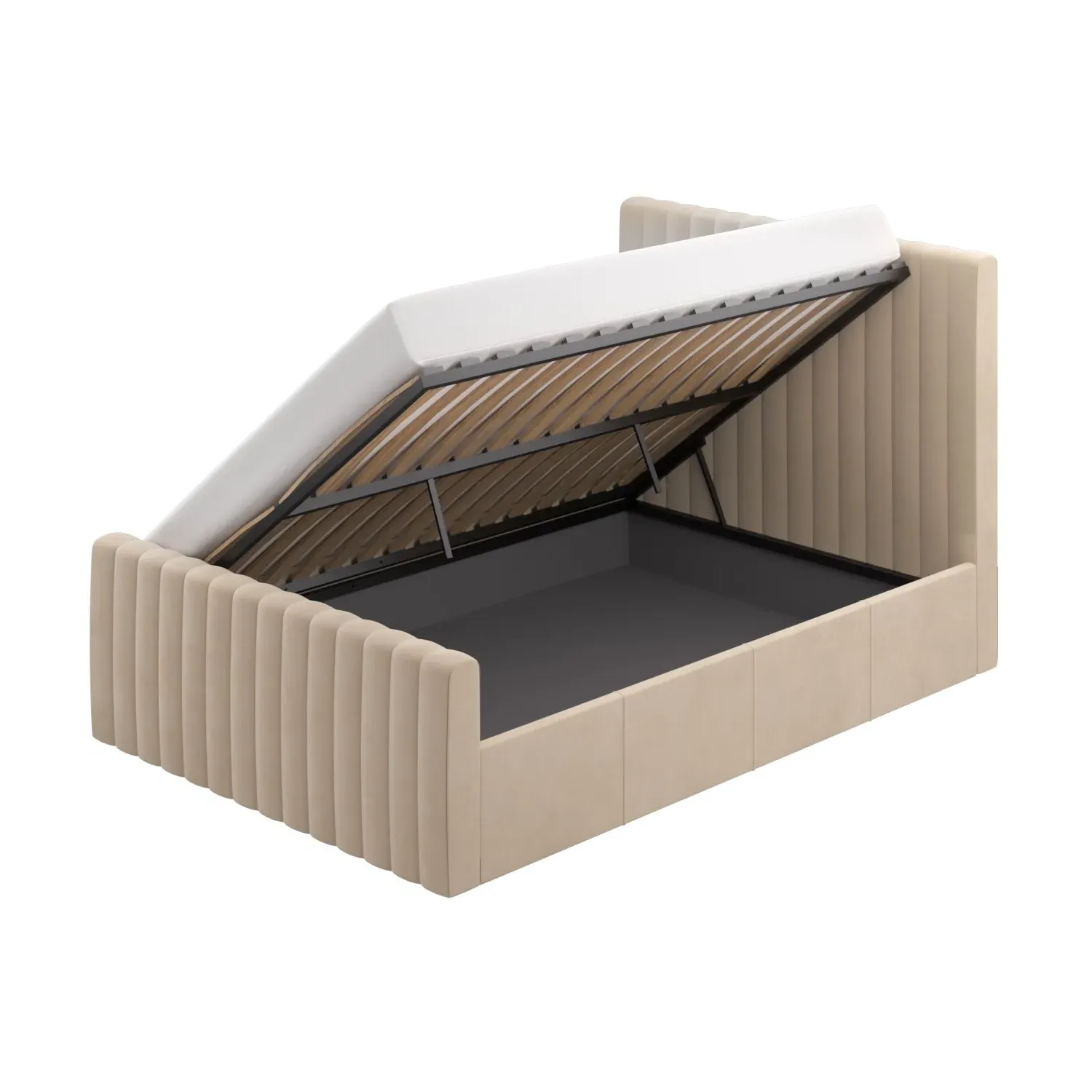 Small Double Ottoman Bed - Beige, Velvet