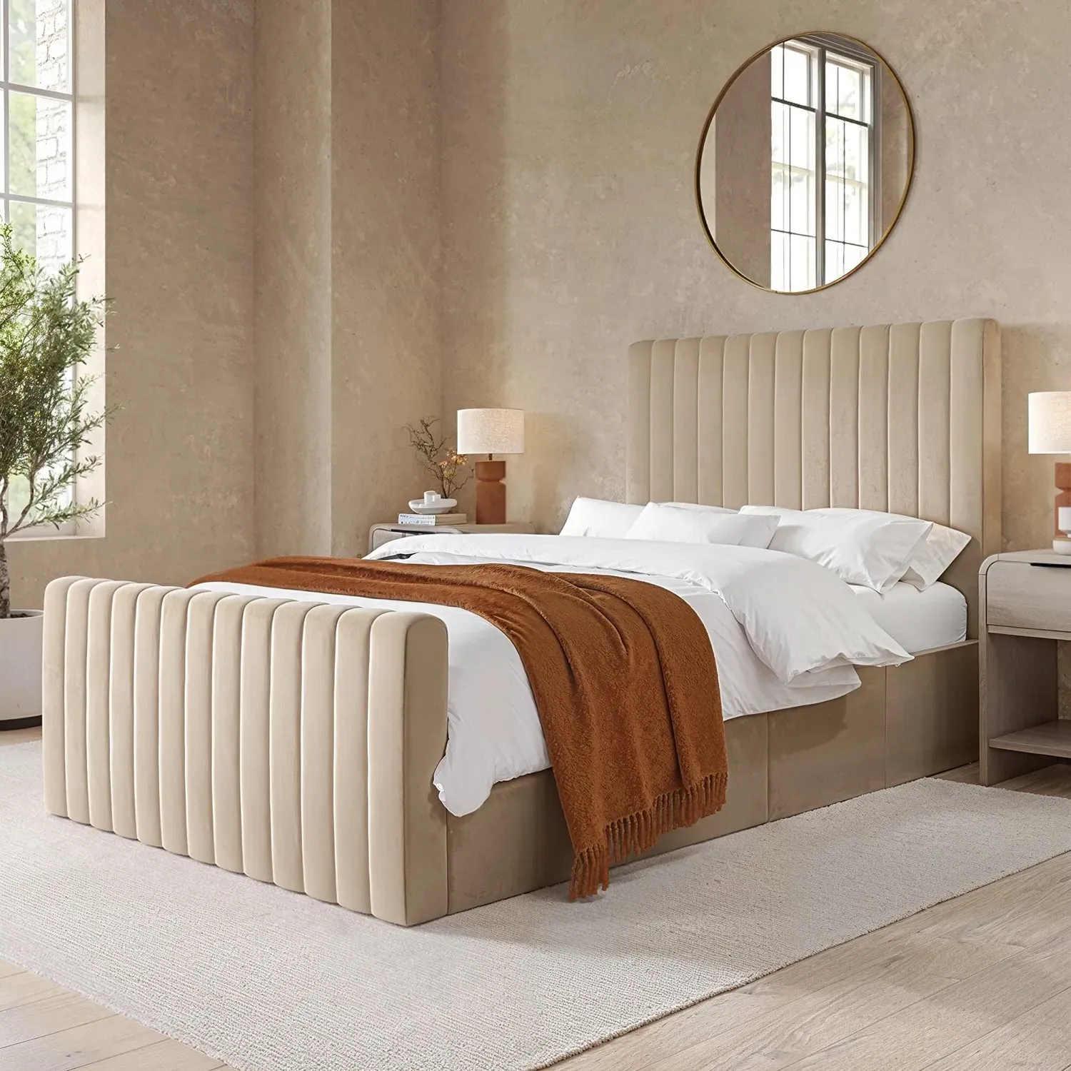 Small Double Ottoman Bed - Beige, Velvet image