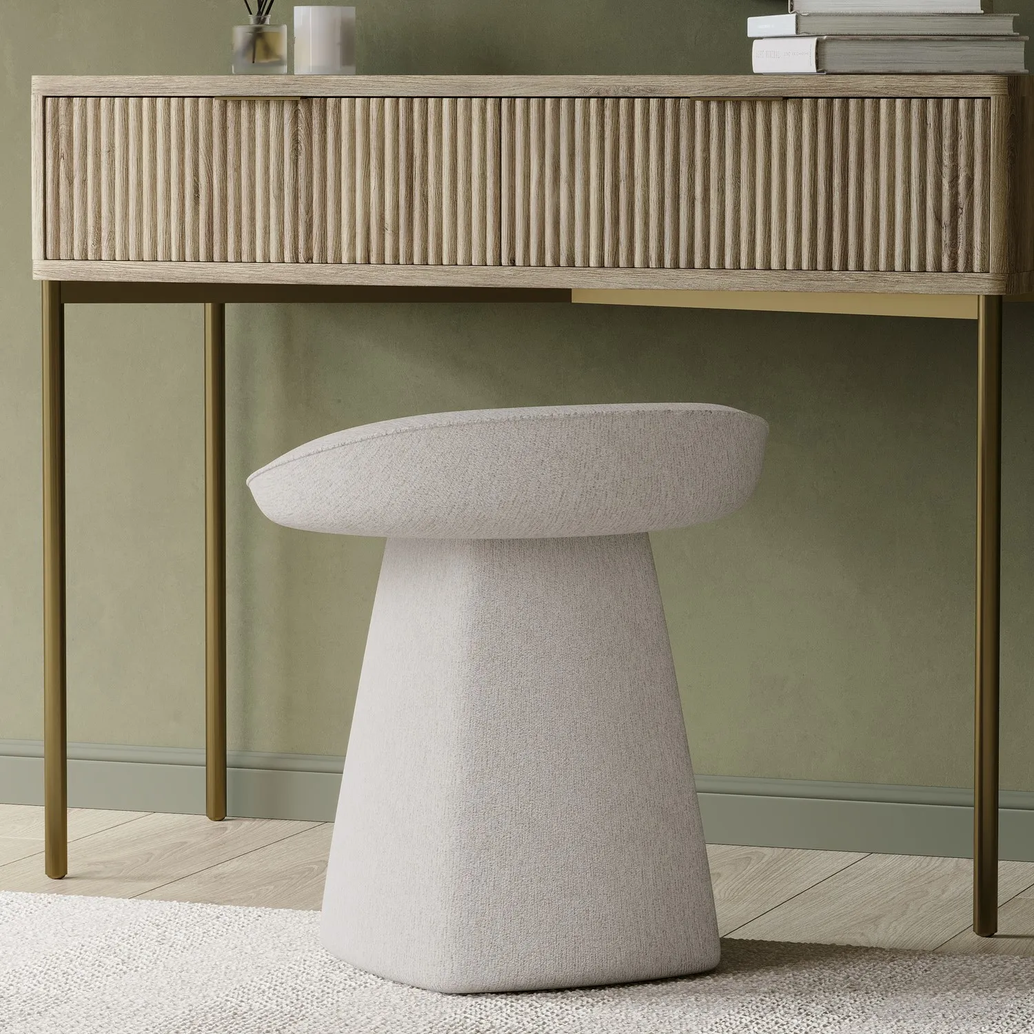 Swivel Dressing Table Stool - Cream, Fabric