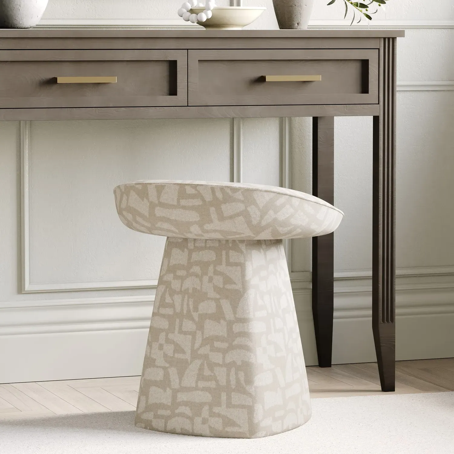 Swivel Dressing Table Stool - Cream, Fabric