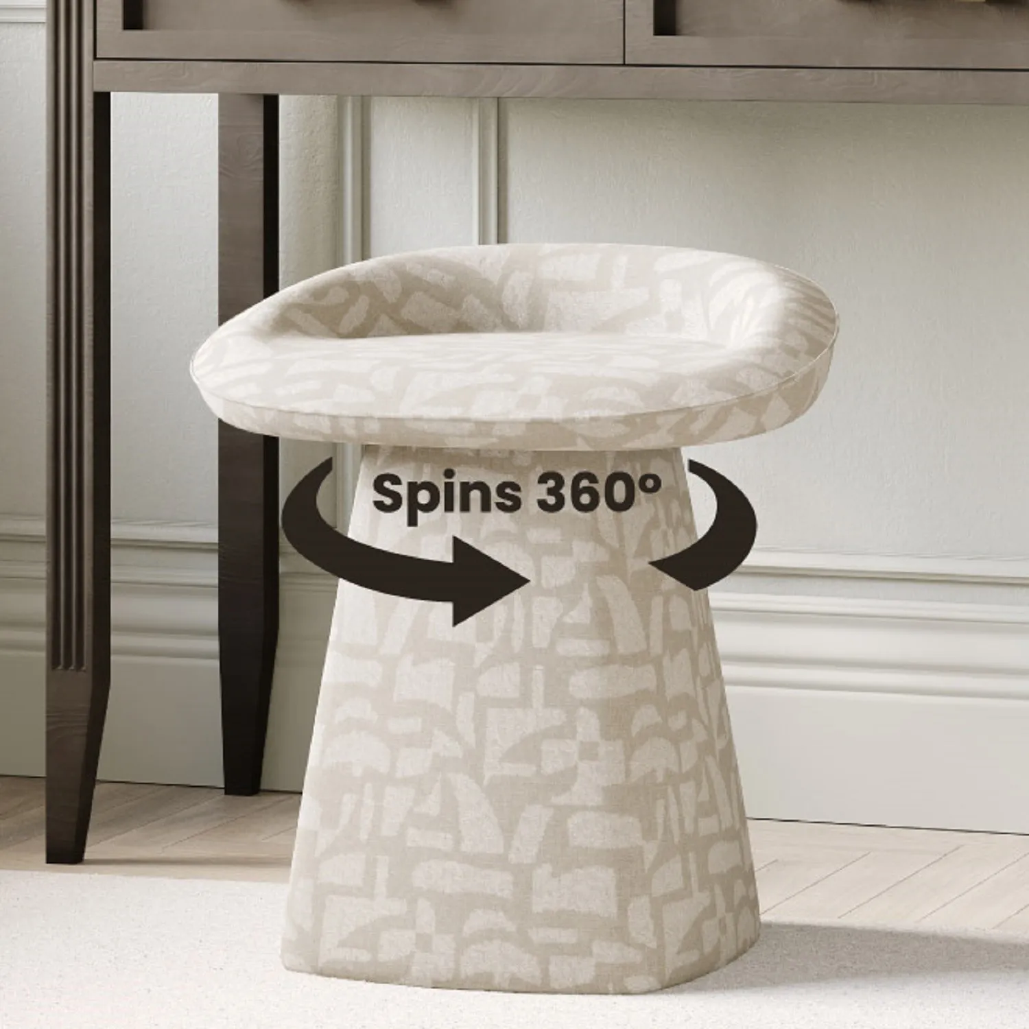 Swivel Dressing Table Stool - Cream, Fabric
