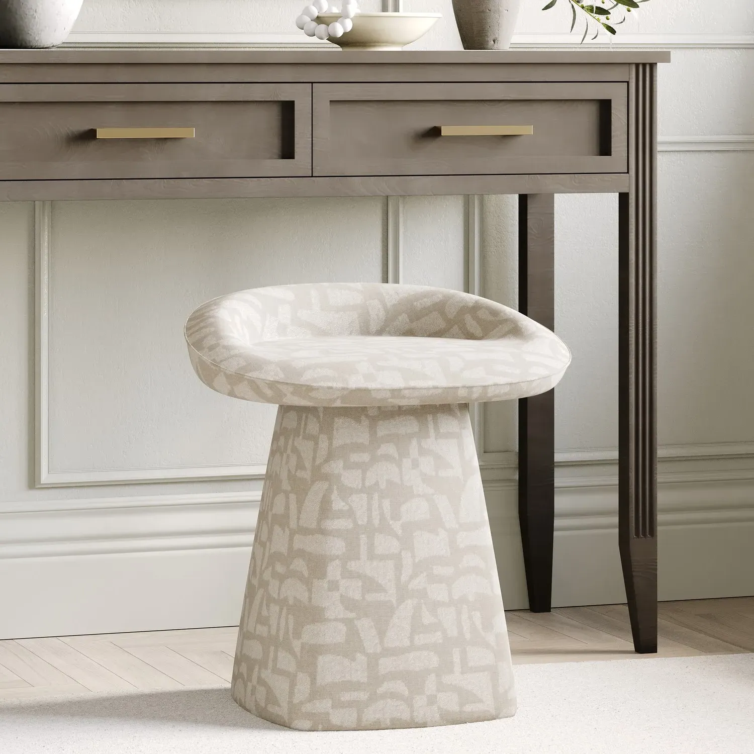 Swivel Dressing Table Stool - Cream, Fabric image