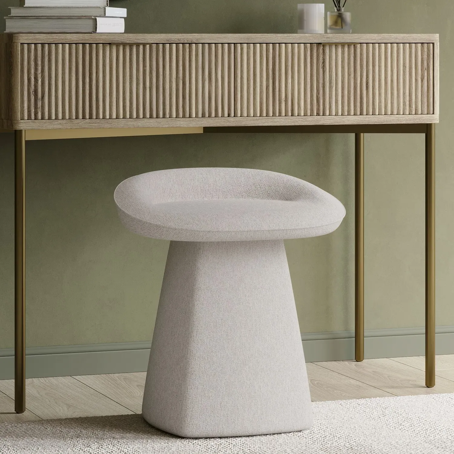 Swivel Dressing Table Stool - Cream, Fabric image