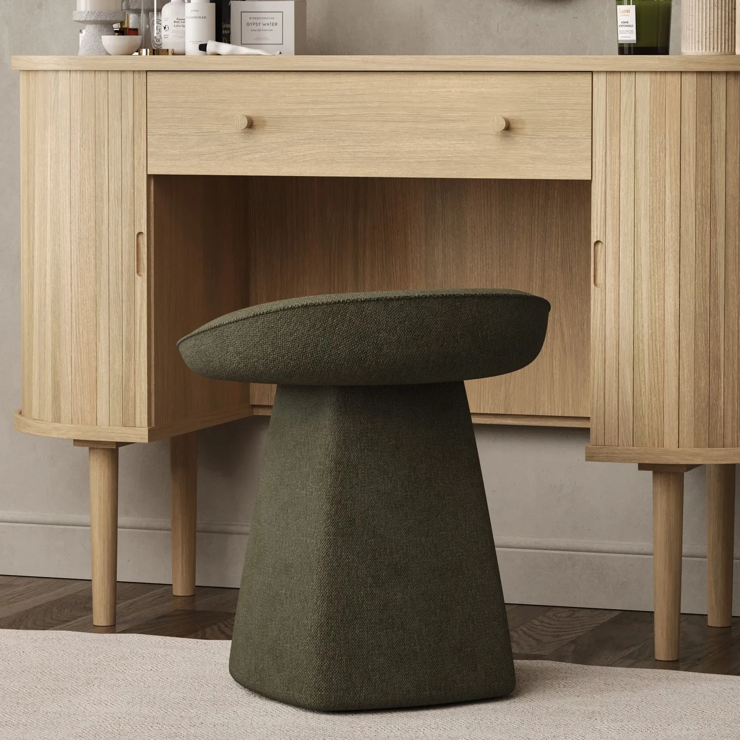Swivel Dressing Table Stool - Green, Chenille