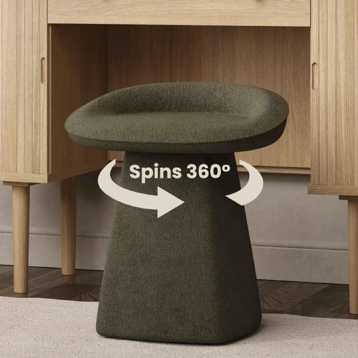 Swivel Dressing Table Stool - Green, Chenille