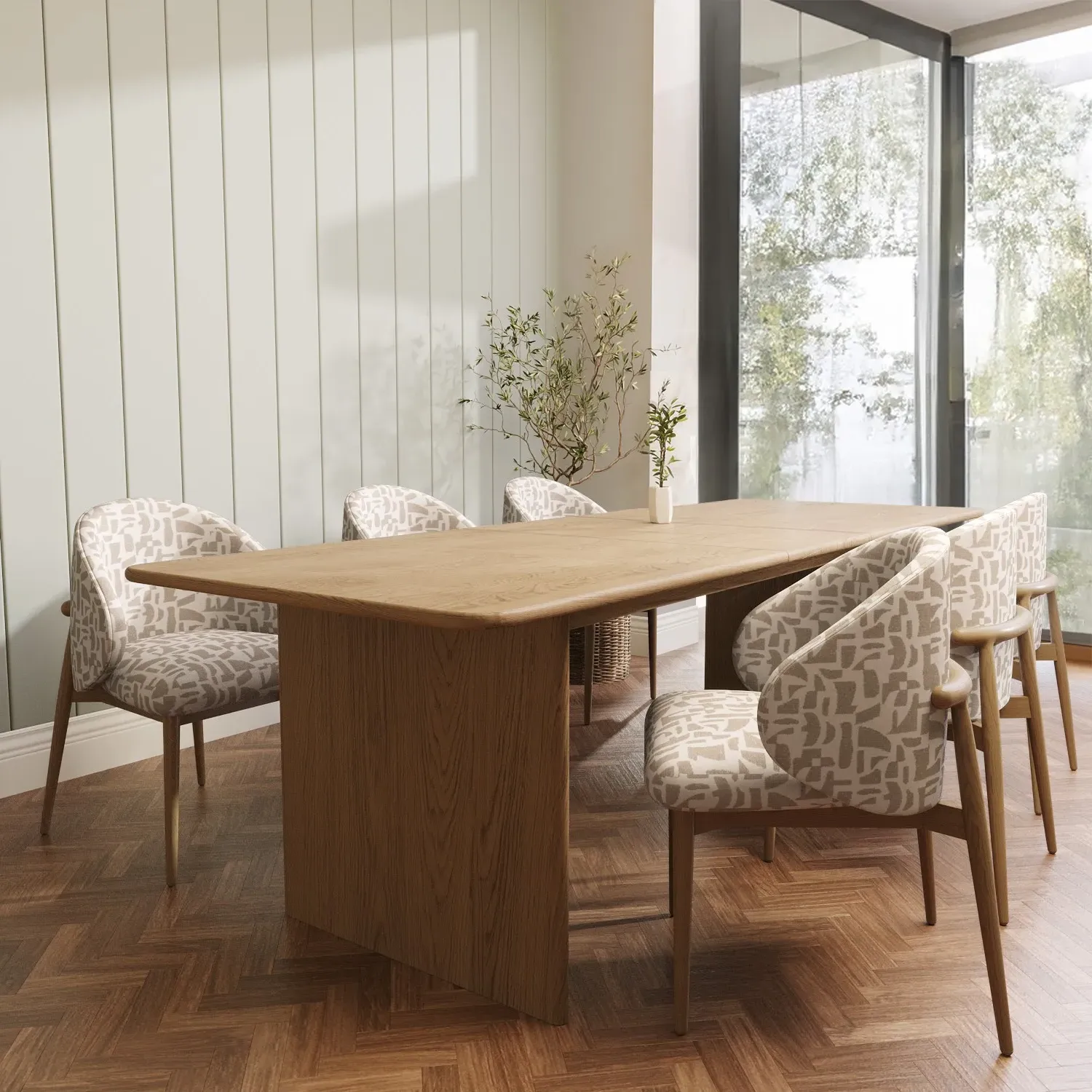 Curved Dining Chair with Exposed Back - Beige, Oak