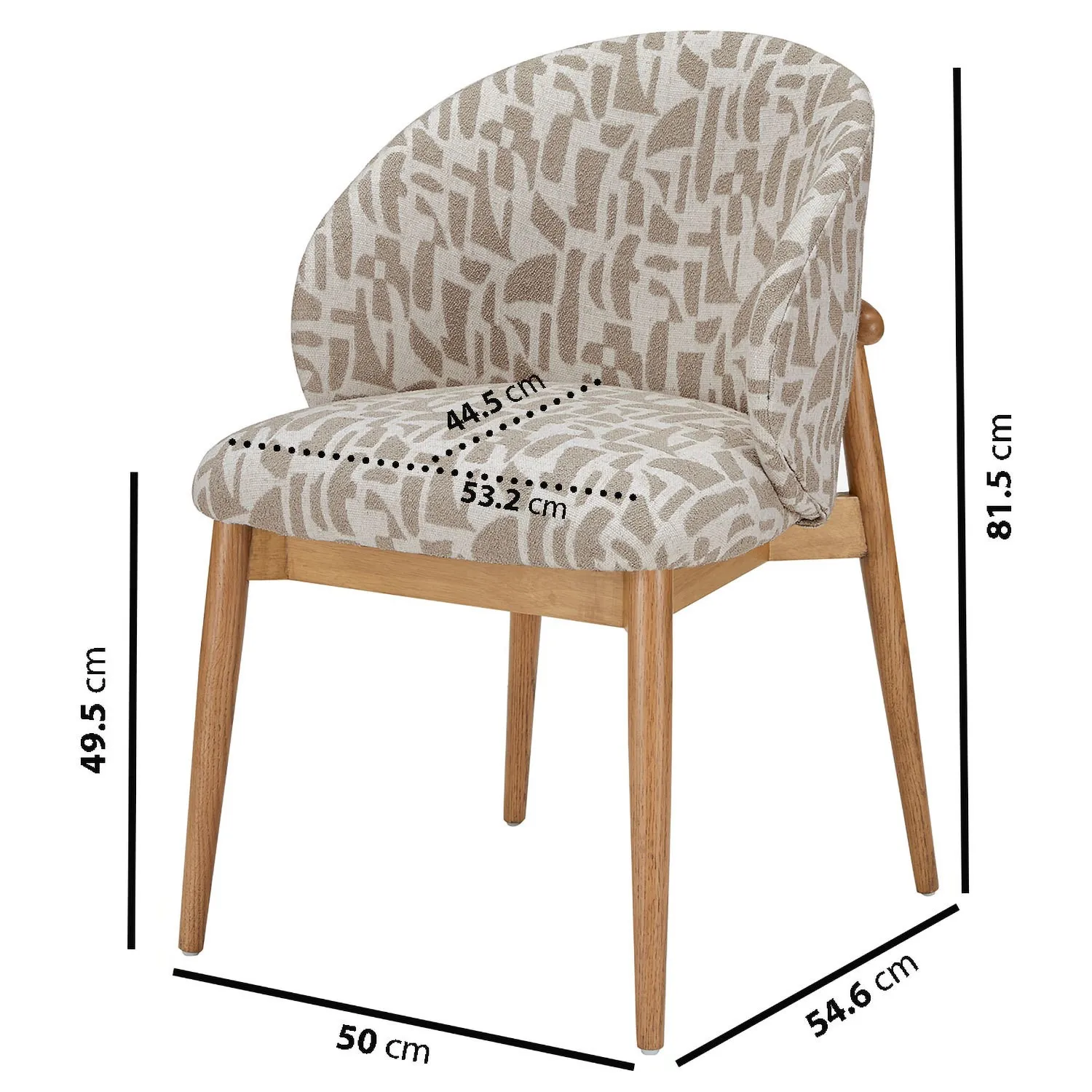 Curved Dining Chair with Exposed Back - Beige, Oak