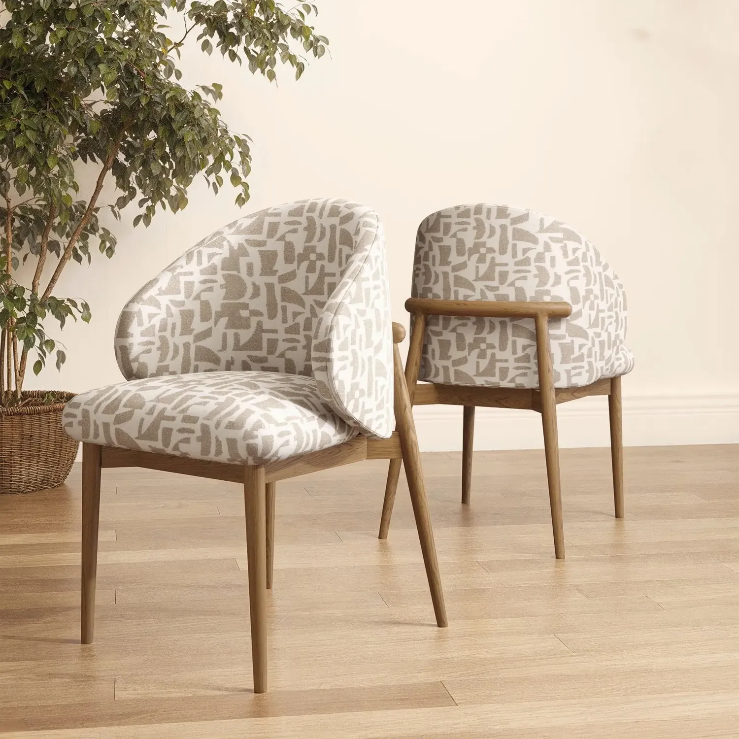 Curved Dining Chair with Exposed Back - Beige, Oak image