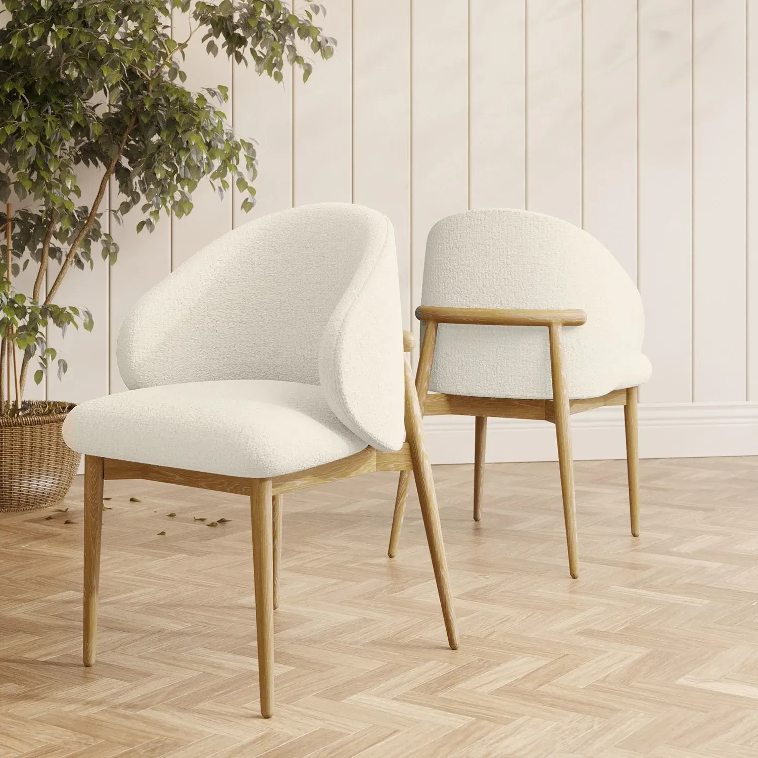 Curved Dining Chair with Exposed Back - Cream, Oak image