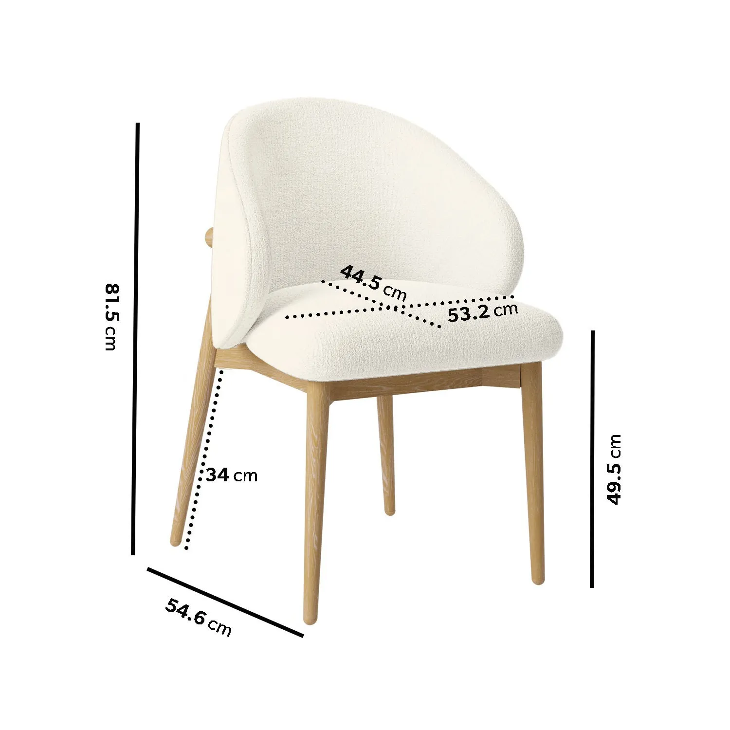Set of 2 Curved Dining Chairs - Cream, Oak