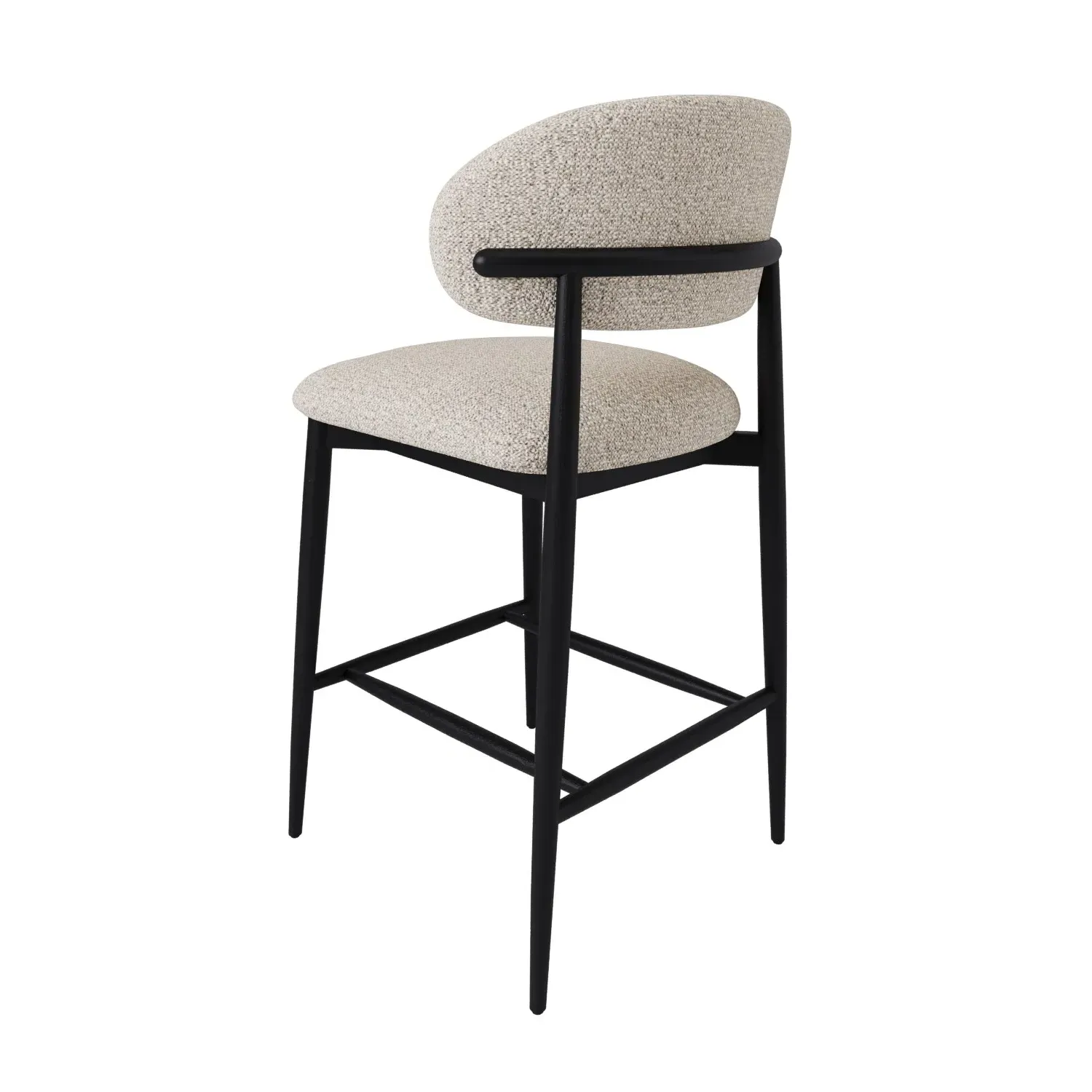 Set of 2 Kitchen Stools Curved Back - Cream, Fabric