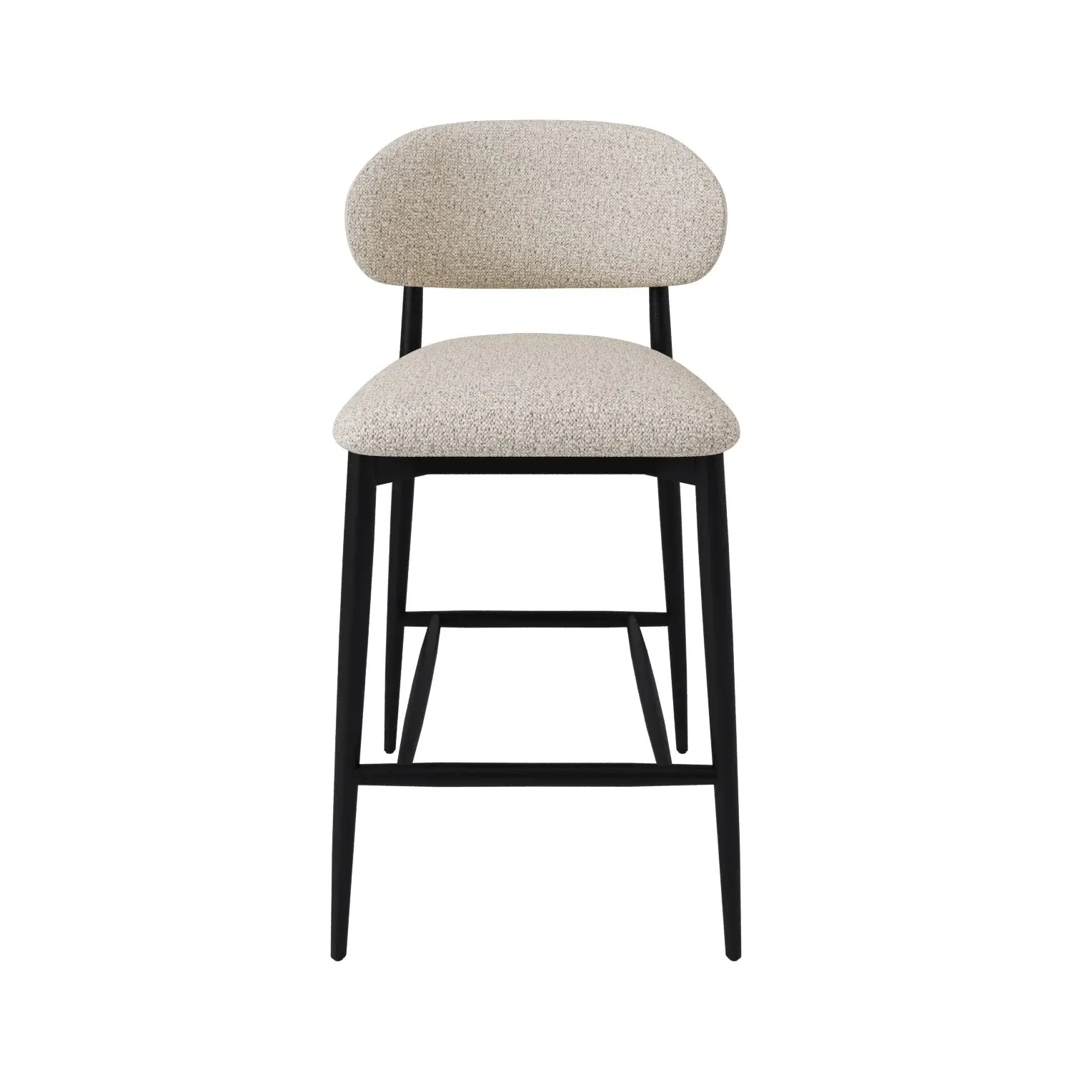 Set of 3 Kitchen Stools Curved Back - Cream, Fabric