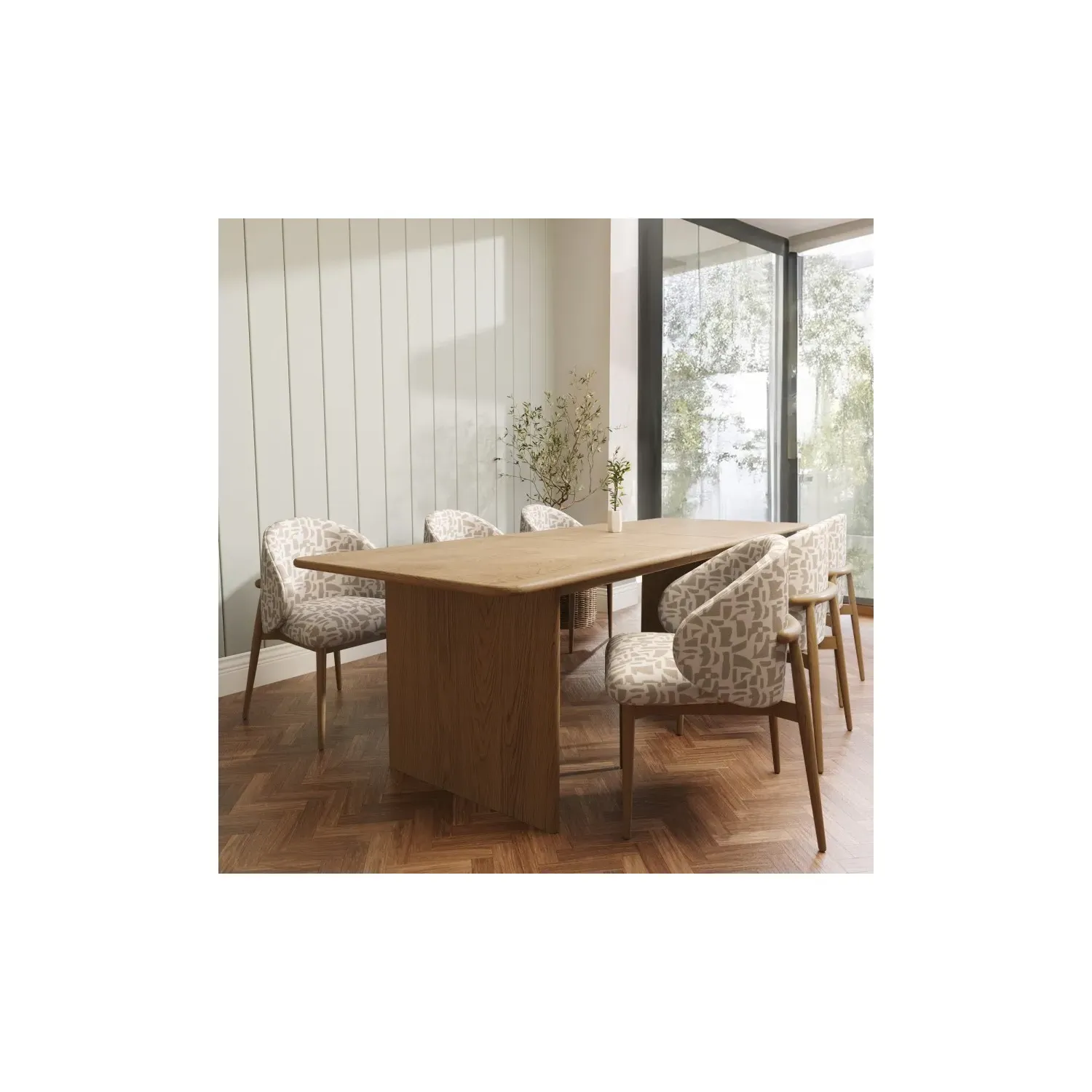 Set of 4 Curved Dining Chairs - Beige, Oak