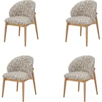 Set of 4 Curved Dining Chairs - Beige, Oak