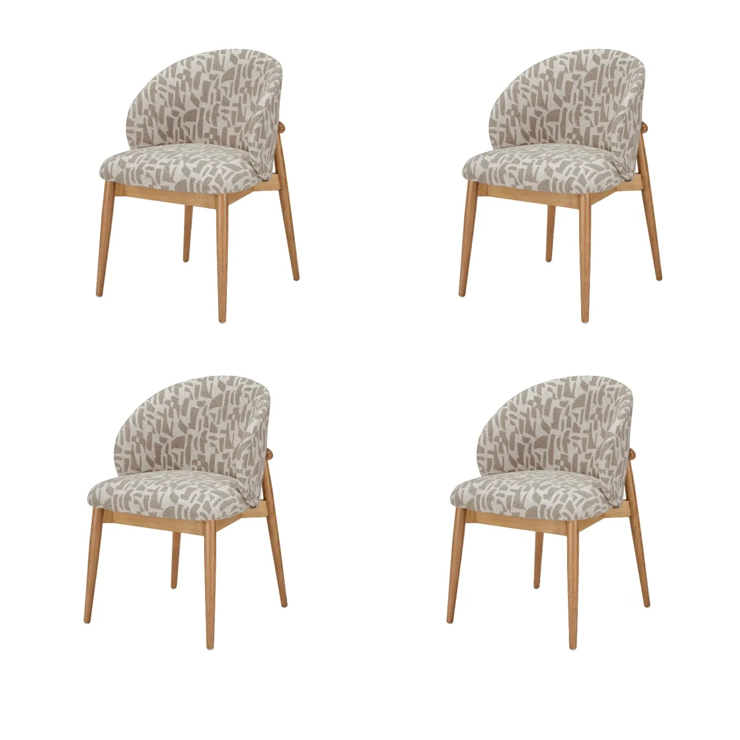 Set of 4 Curved Dining Chairs - Beige, Oak