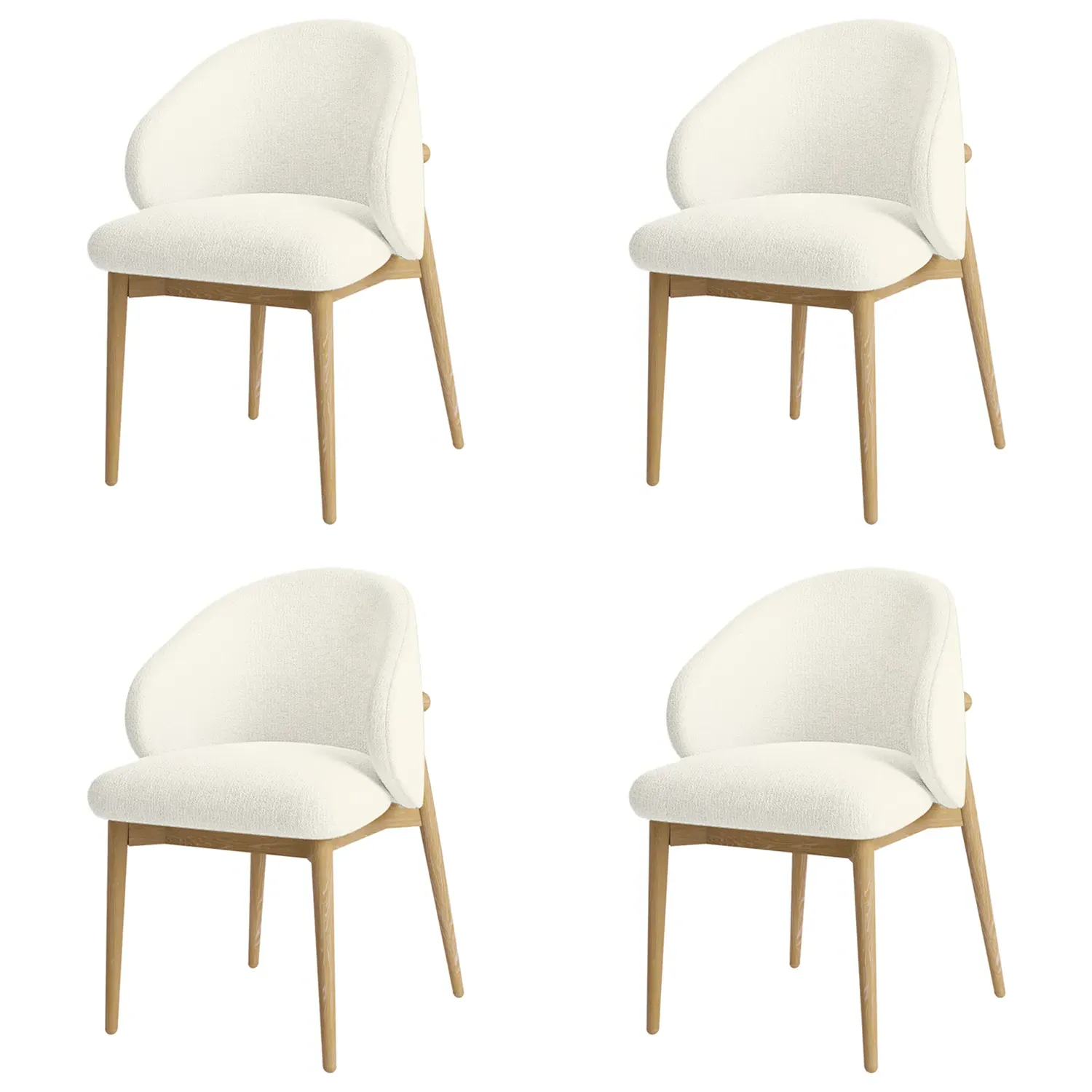 Set of 4 Curved Dining Chairs - Cream, Oak image