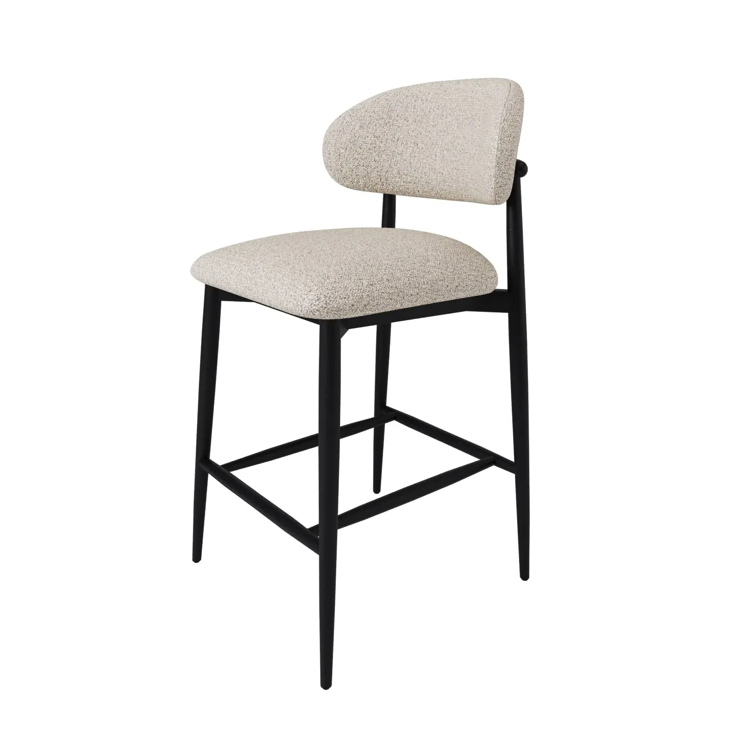 Set of 4 Kitchen Stools Curved Back - Cream, Fabric