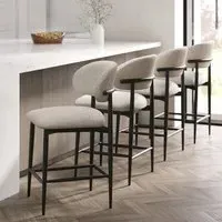 Set of 4 Kitchen Stools Curved Back - Cream, Fabric