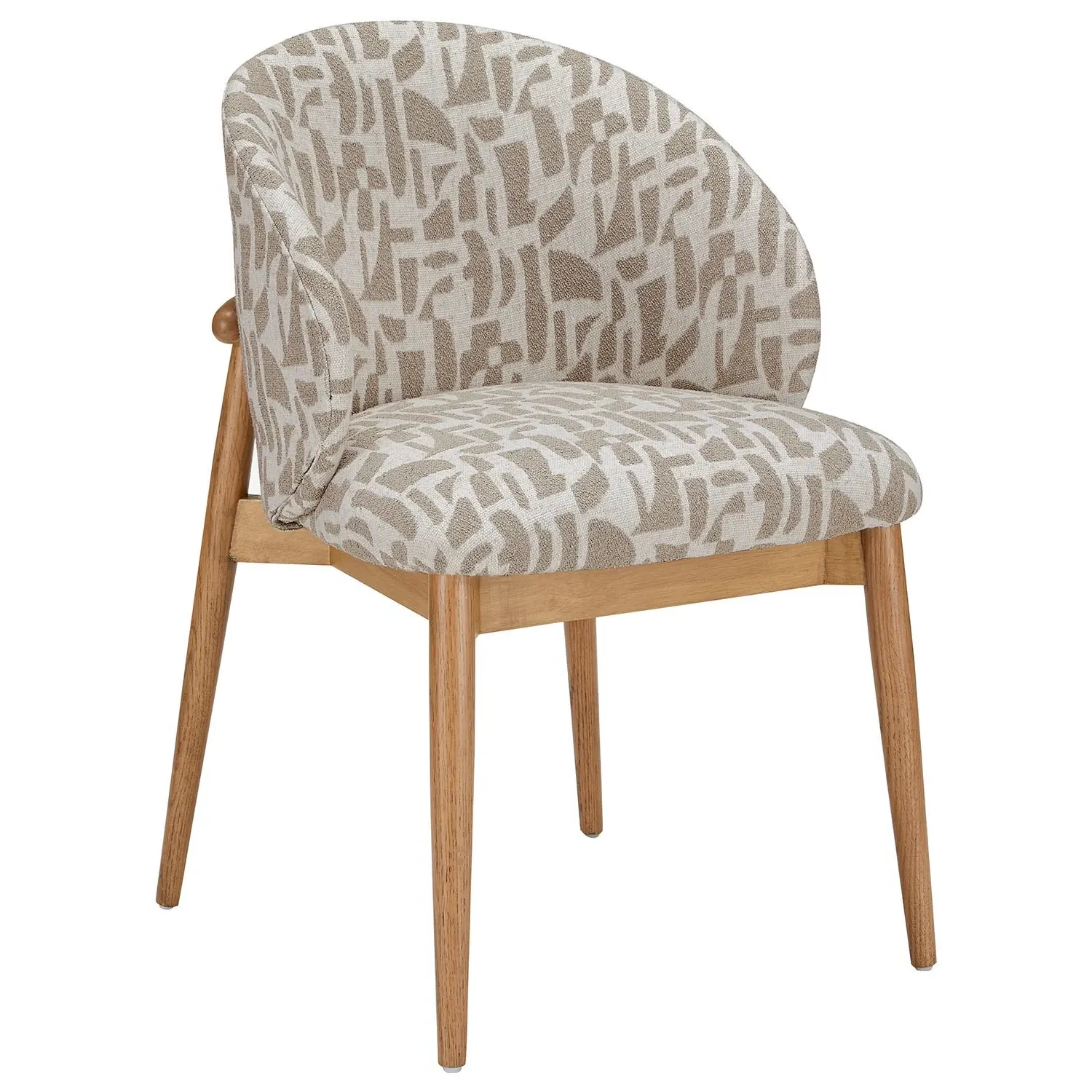 Set of 6 Curved Dining Chairs - Beige, Oak