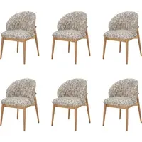 Set of 6 Curved Dining Chairs - Beige, Oak