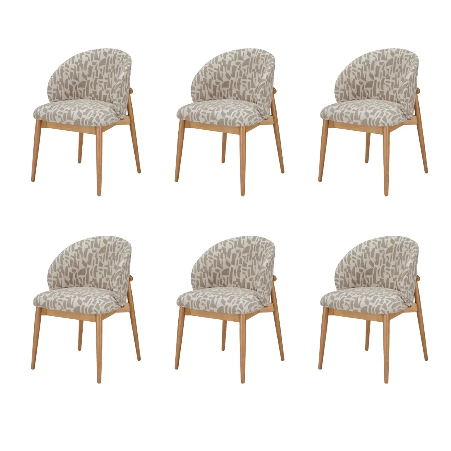 Set of 6 Curved Dining Chairs - Beige, Oak
