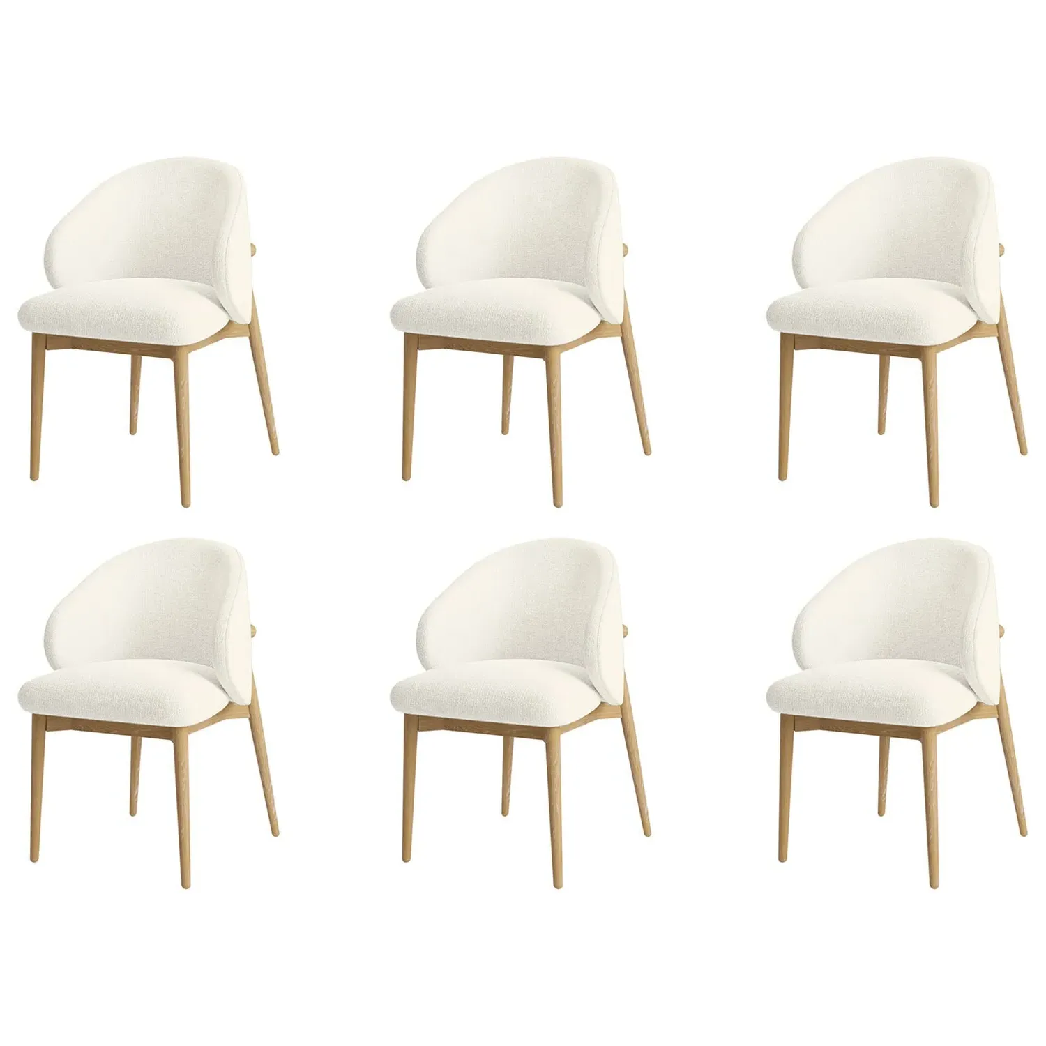 Set of 6 Curved Dining Chairs - Cream, Oak