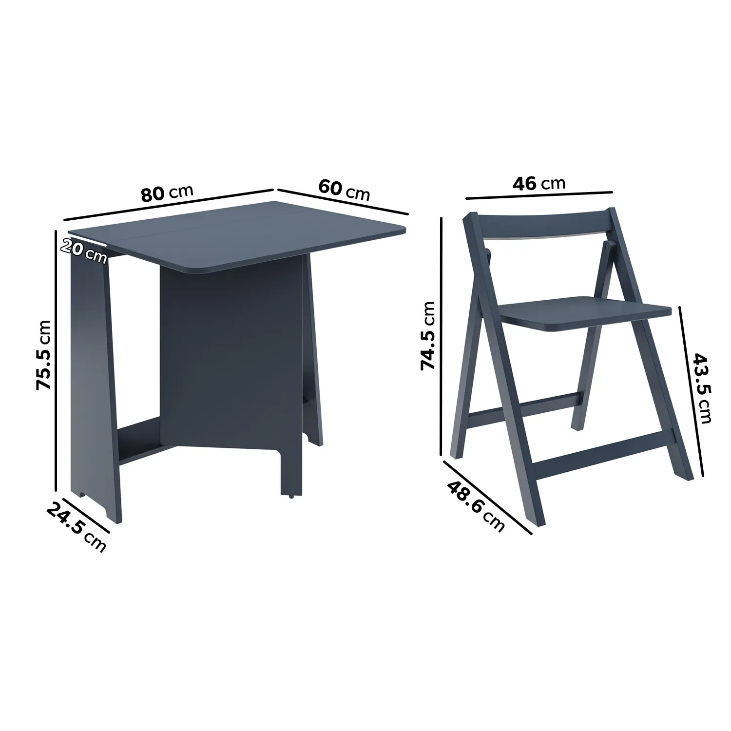 Drop Leaf Dining Set with 2 Chairs - Navy, Wood