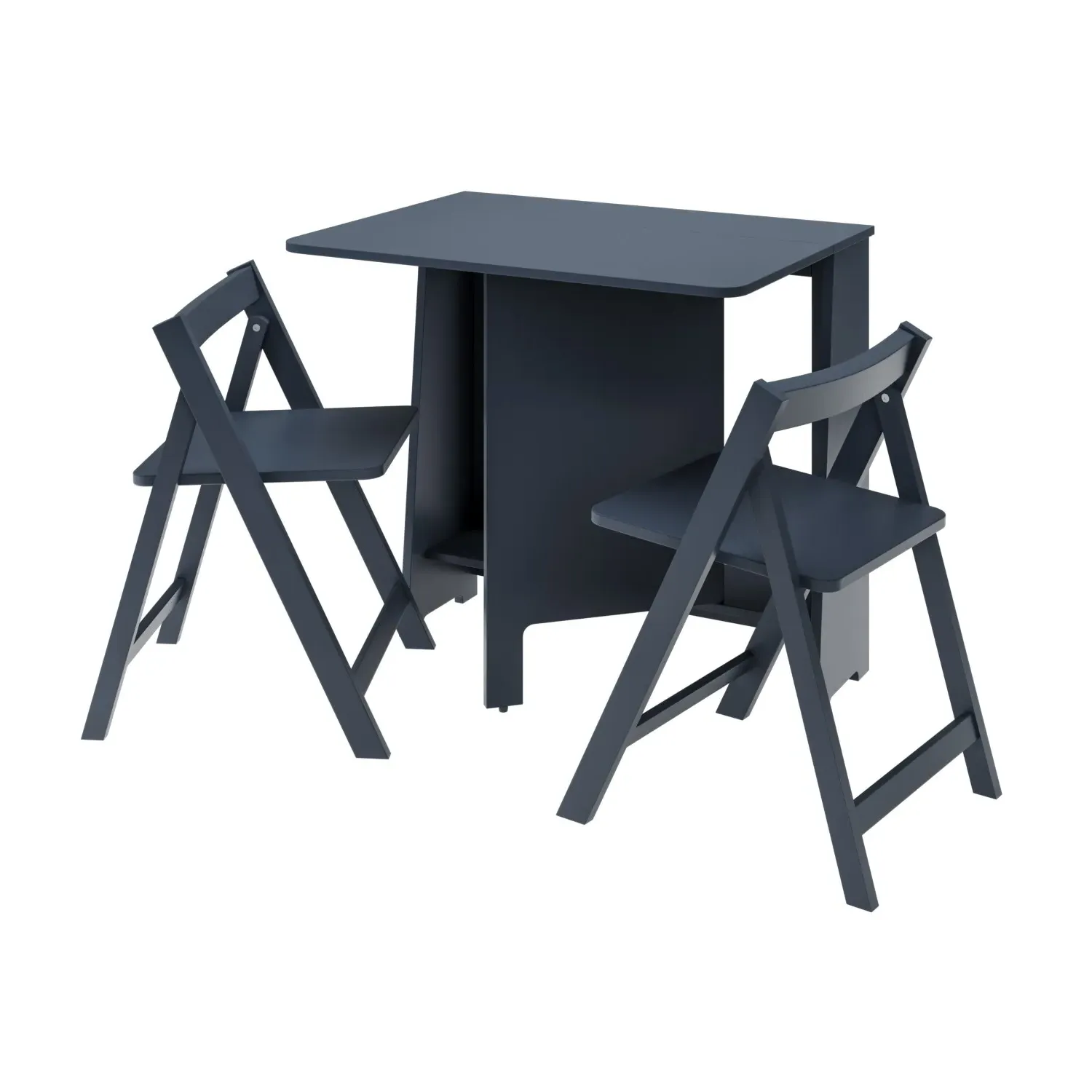 Drop Leaf Dining Set with 2 Chairs - Navy, Wood