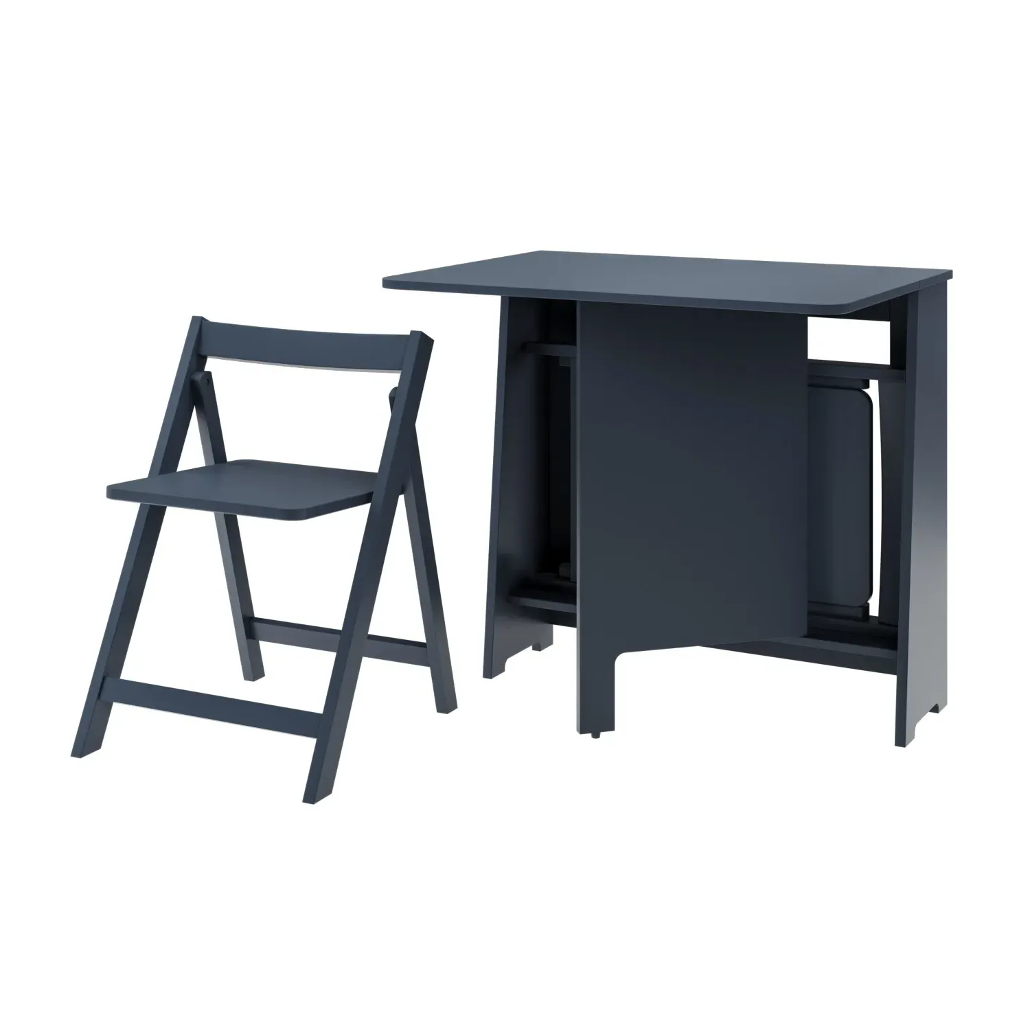 Drop Leaf Dining Set with 2 Chairs - Navy, Wood