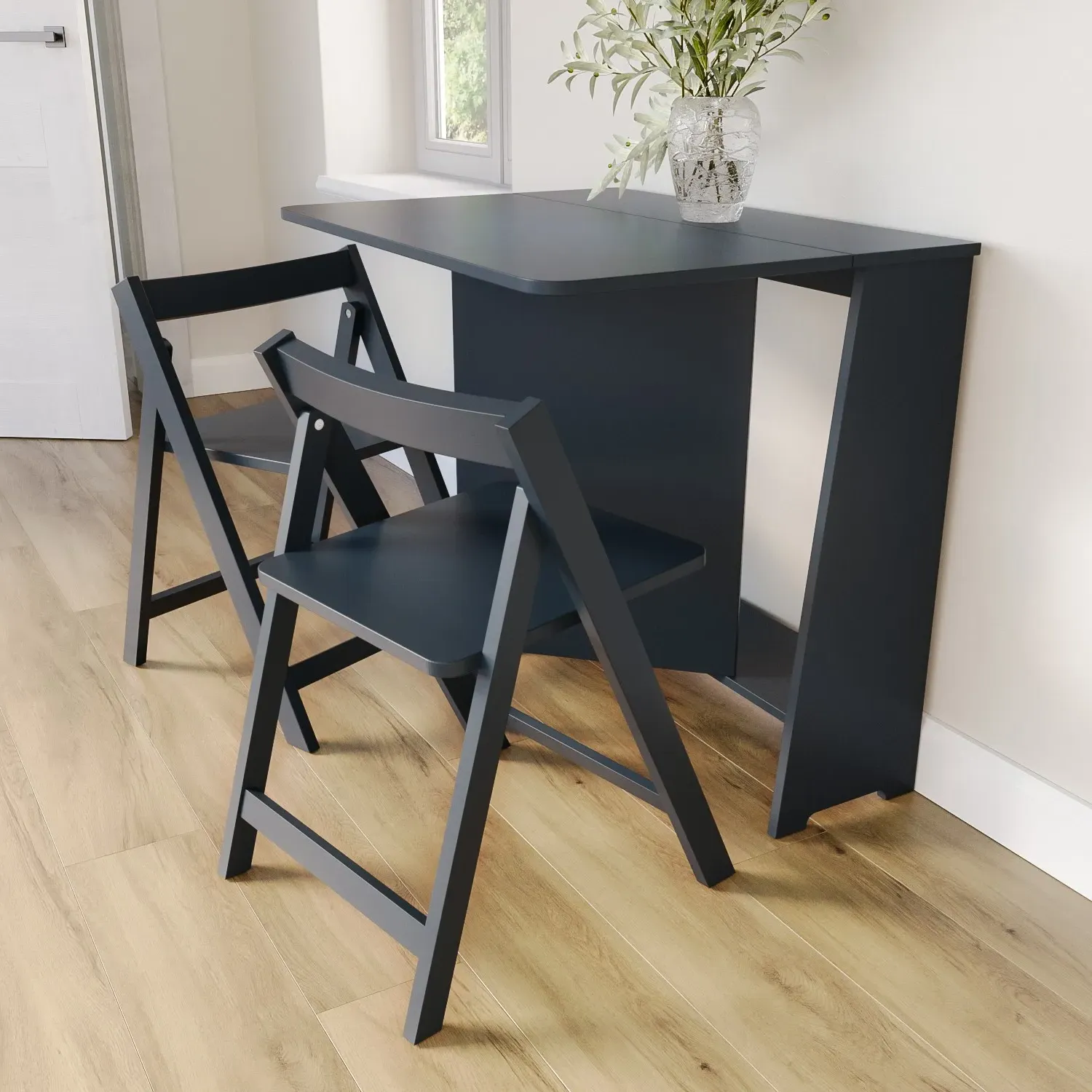 Drop Leaf Dining Set with 2 Chairs - Navy, Wood image