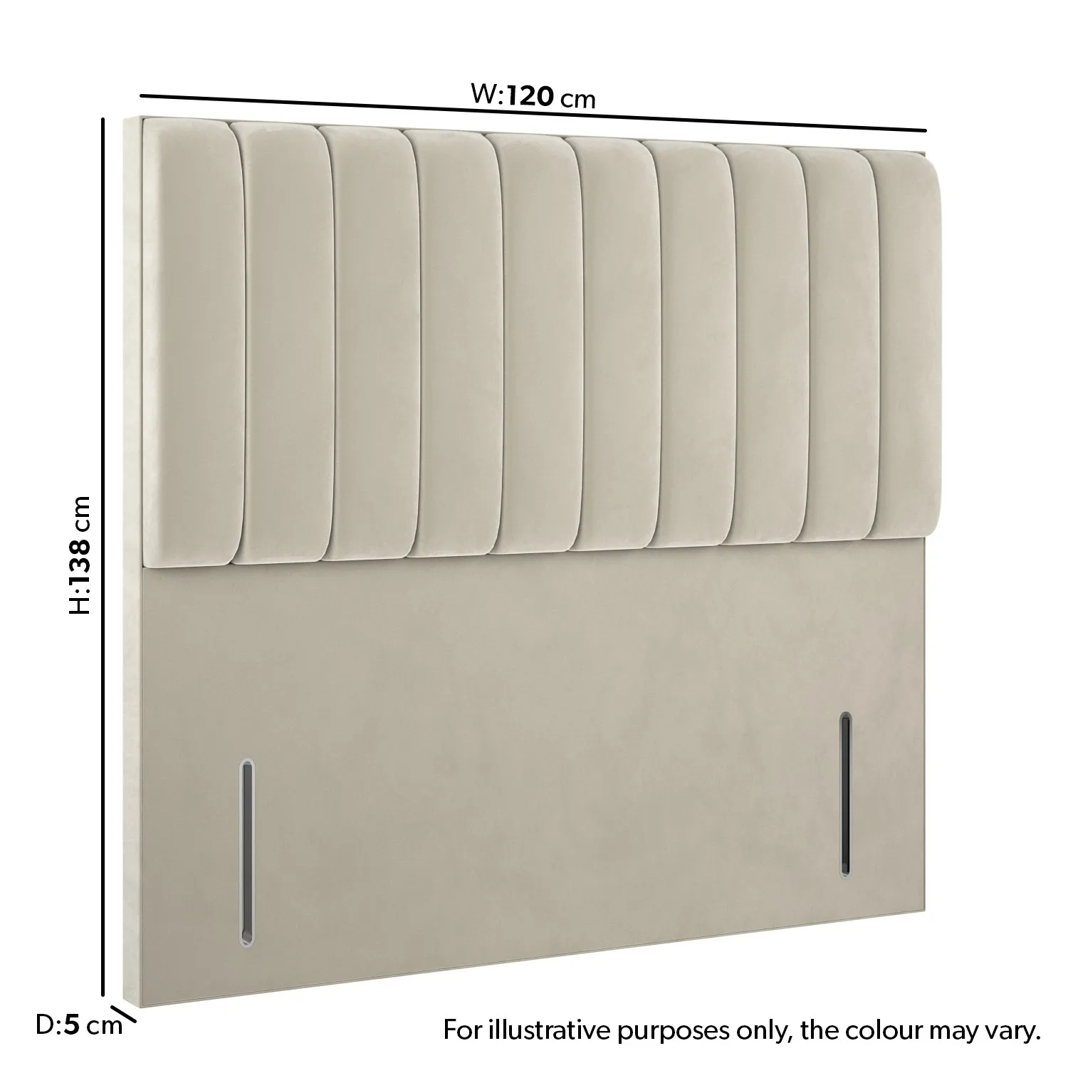 Small Double Headboard Vertical Stripe - Beige, Velvet