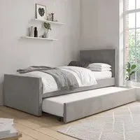 Single Bed with Trundle - Grey, Velvet