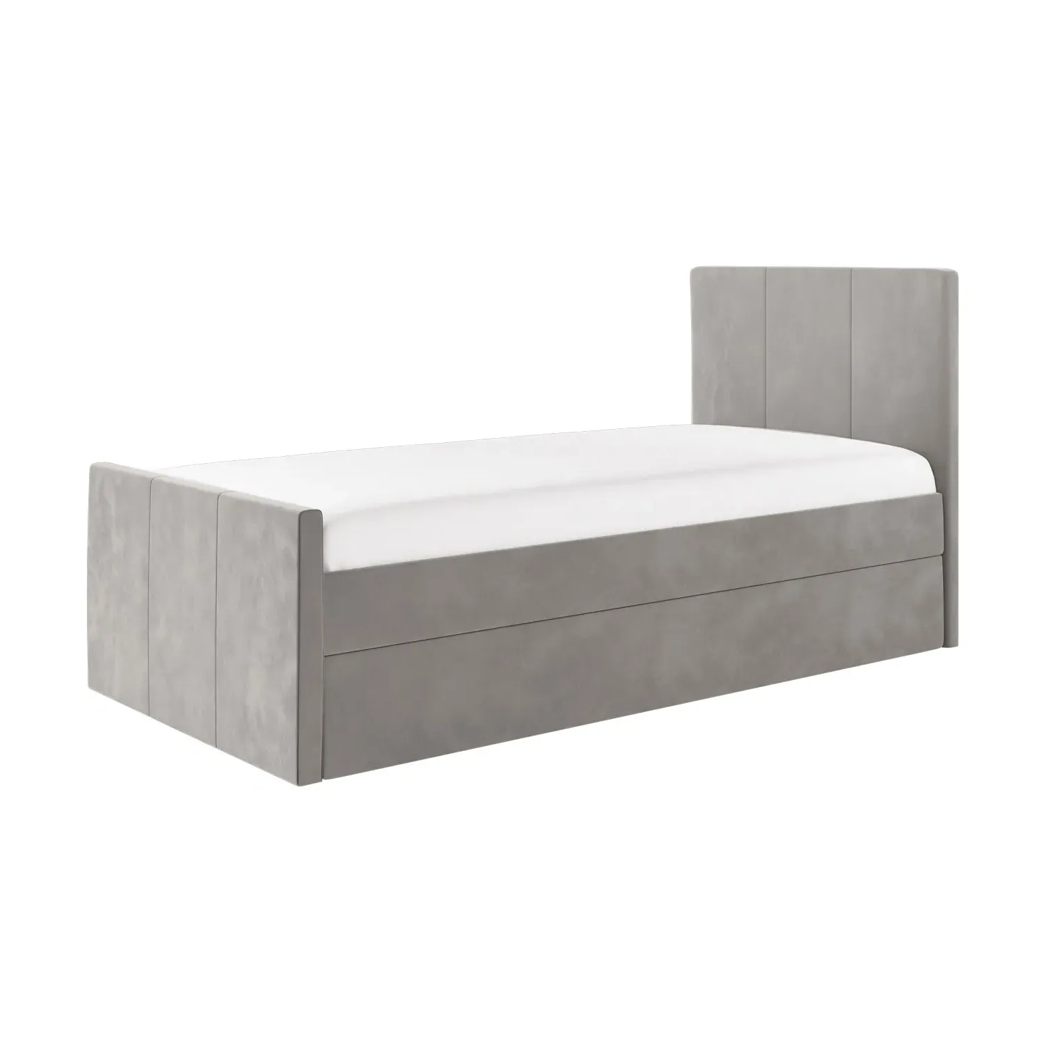 Single Bed with Trundle - Grey, Velvet