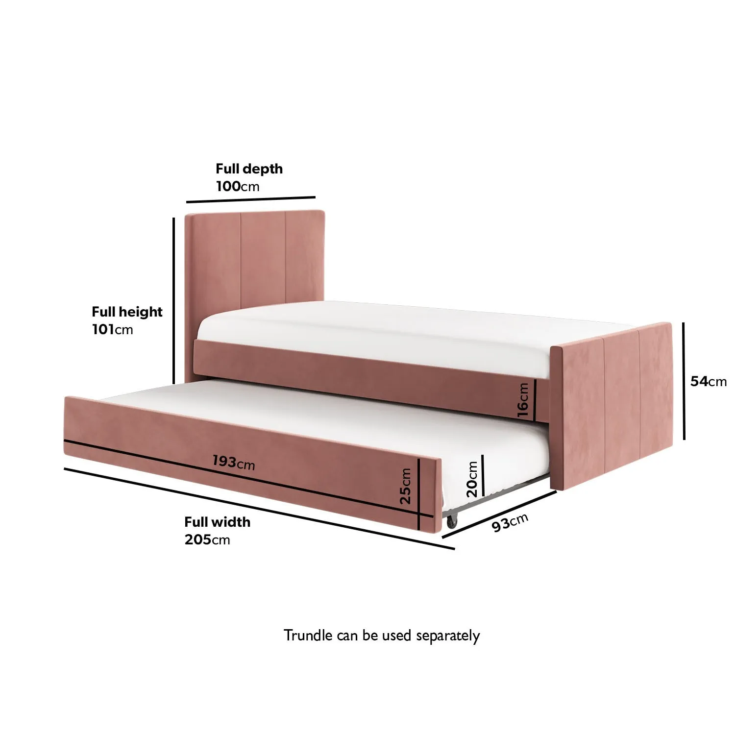 Single Bed with Trundle - Pink, Velvet