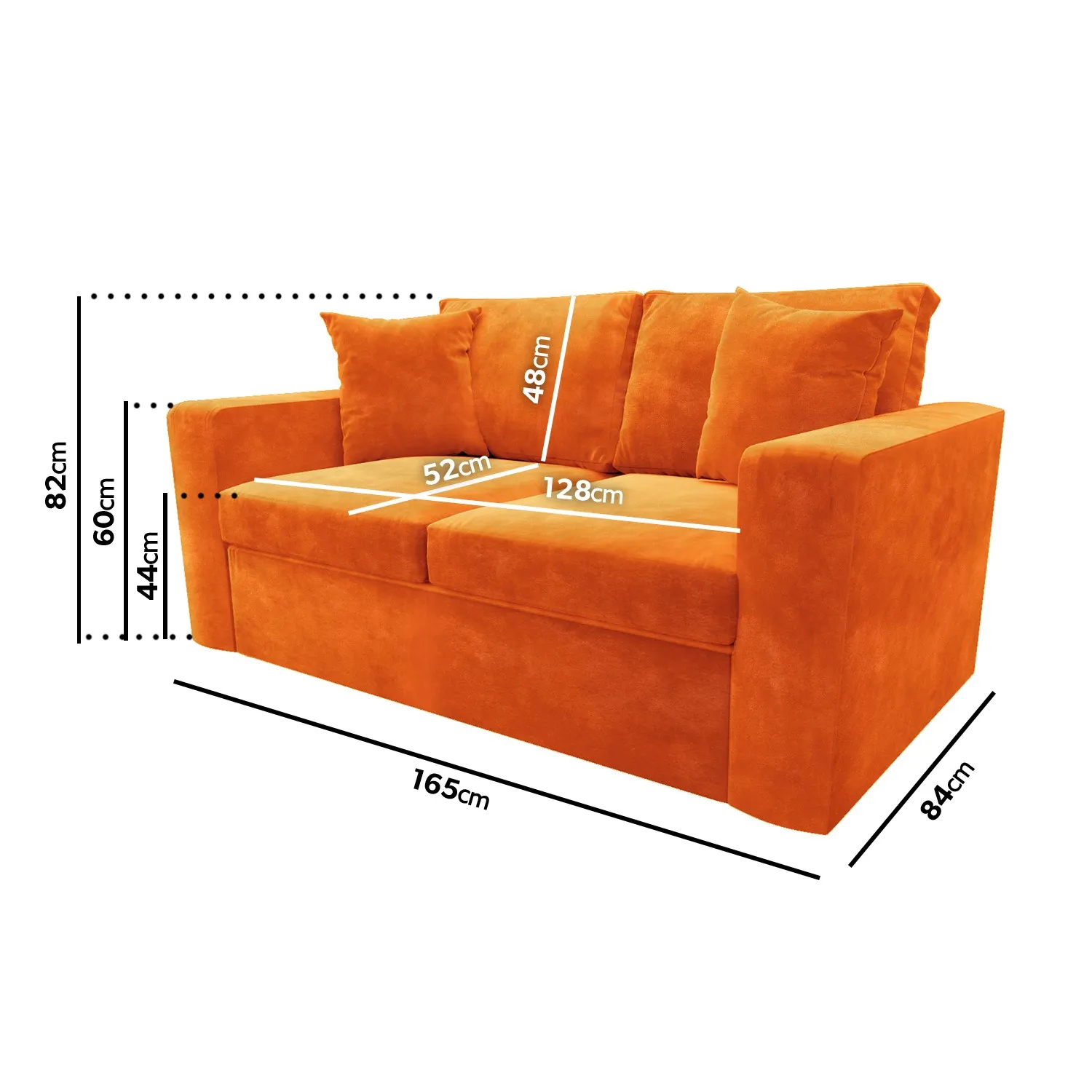 2-Seater Sofa Bed with Pull Out - Orange, Velvet