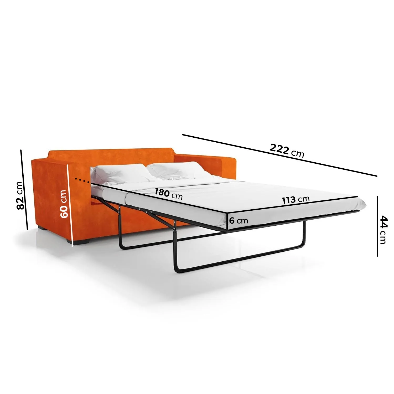 2-Seater Sofa Bed with Pull Out - Orange, Velvet